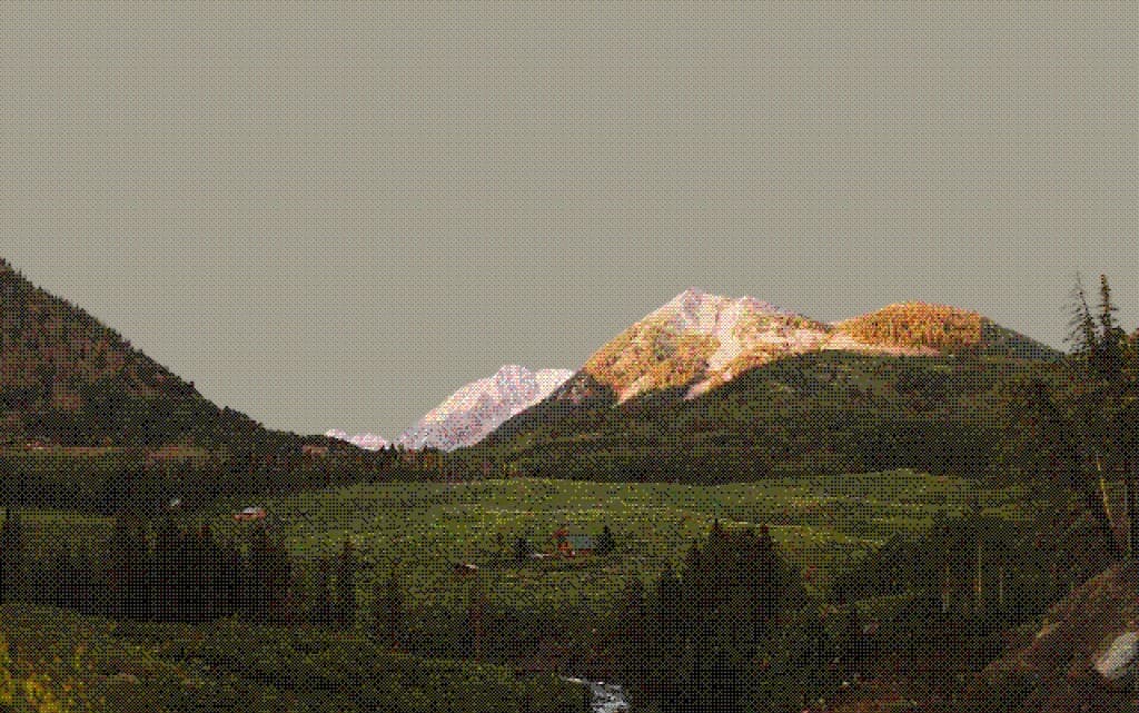 SERVIO brand visual · ASCII-dithered landscape