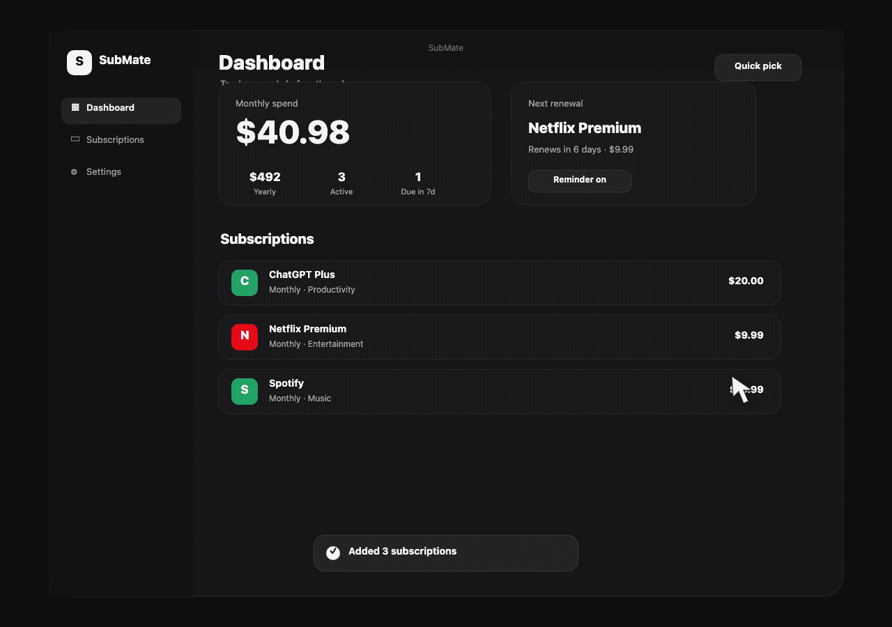 SubMate · Subscription Manager for Mac